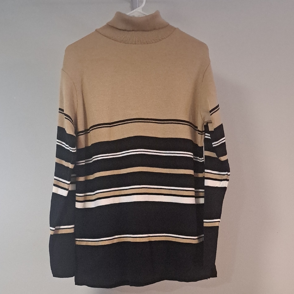 Jaclyn Smith Women's Turtleneck Sweater - Tan and Black Stripes